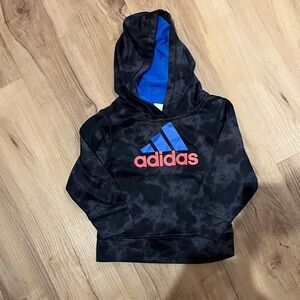 adidas Black Hoodie with Blue and Pink Logo Accents